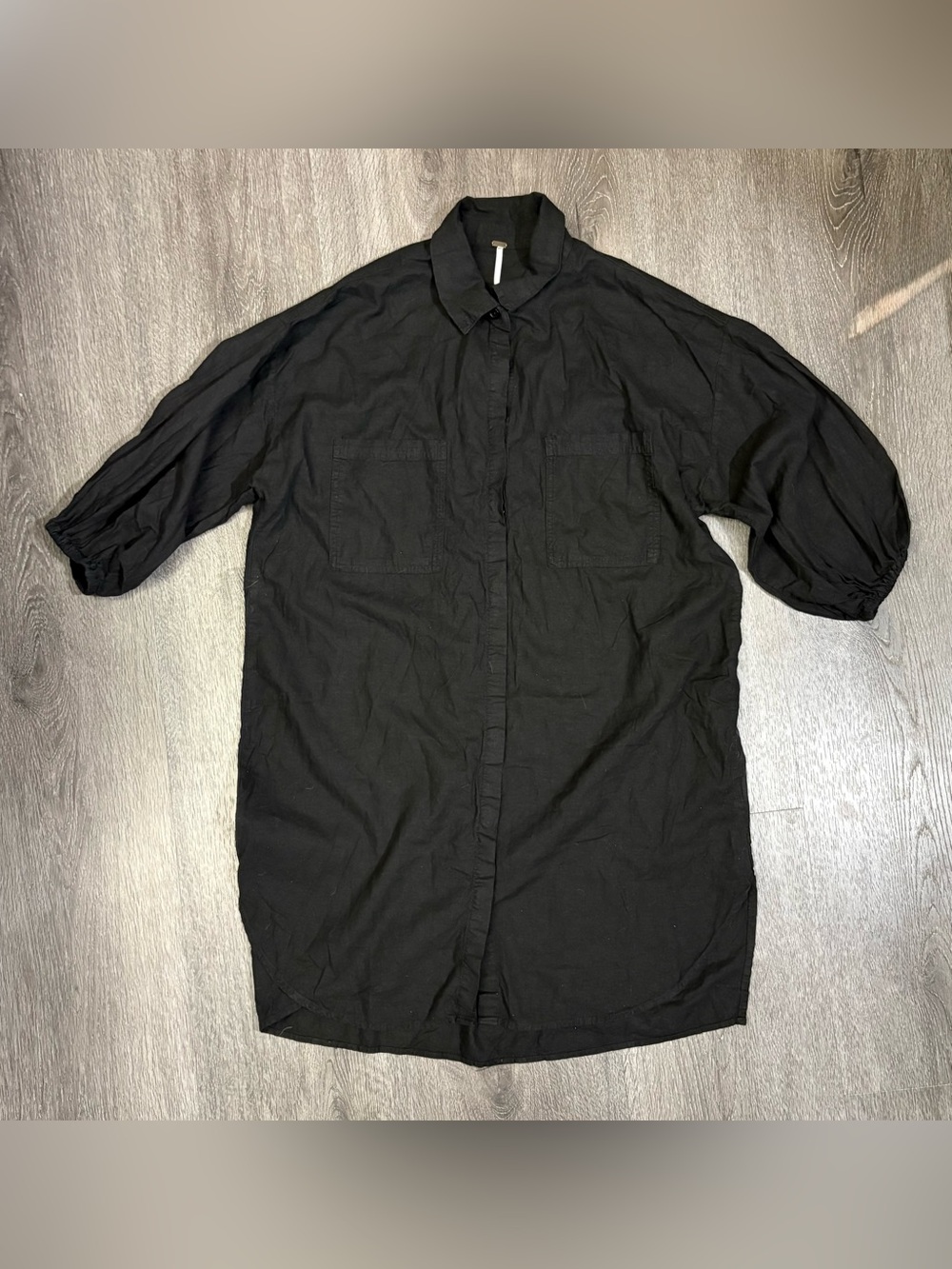 Young Fabulous & Broke YFB Medium Black Linen Blend Sand Dollar Shirt Dress